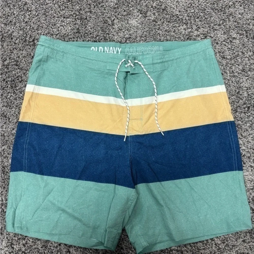 Old Navy Green and Yellow Board Shorts Classic Swimwear